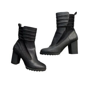 JBU By Jambu Violet Black Leather Ankle Boots Side Zip 3.5” Heel Size 8